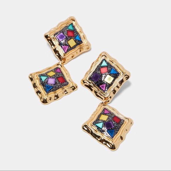 Zara Colorful Mirror Pendant Clip-On Earrings
